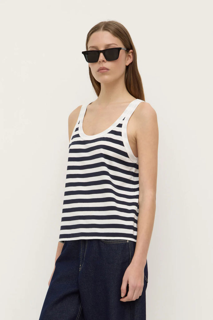 Assembly - Adria Stripe Jersey Tank - Anique White/Navy Stripe