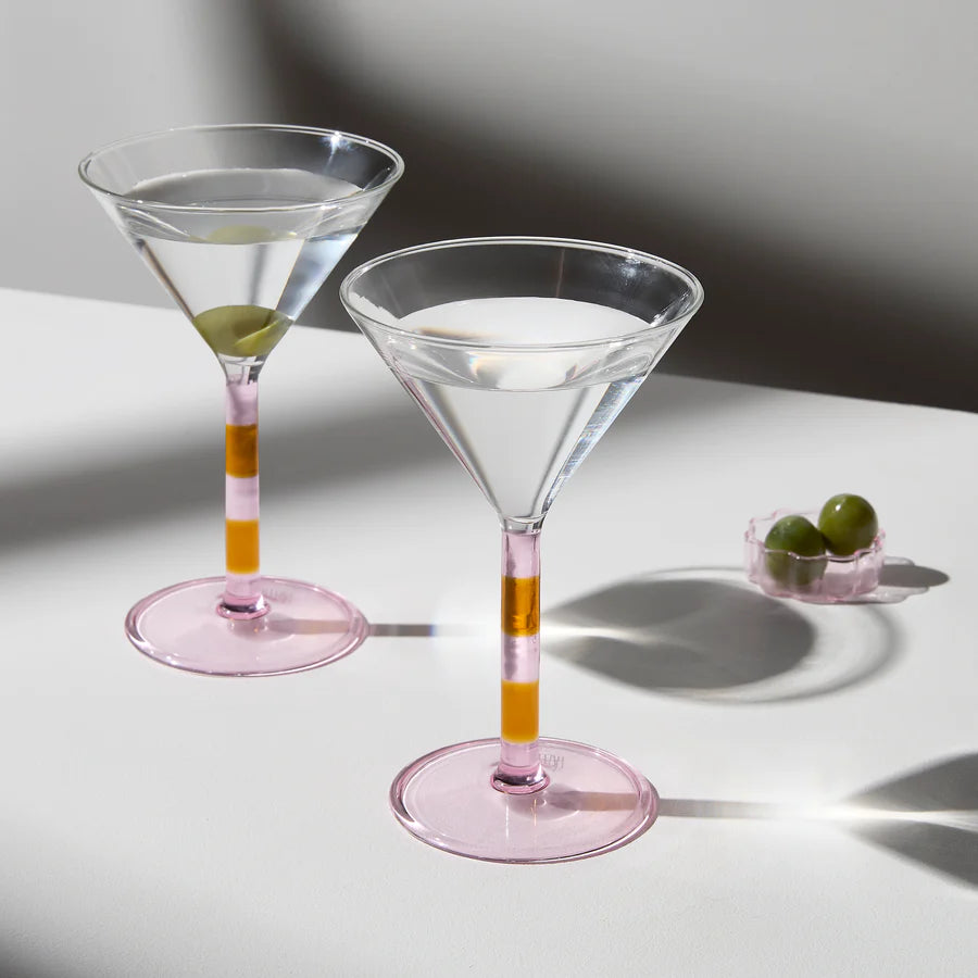Fazeek - Stripe Martini Glasses - Set of 2 Pink/Amber