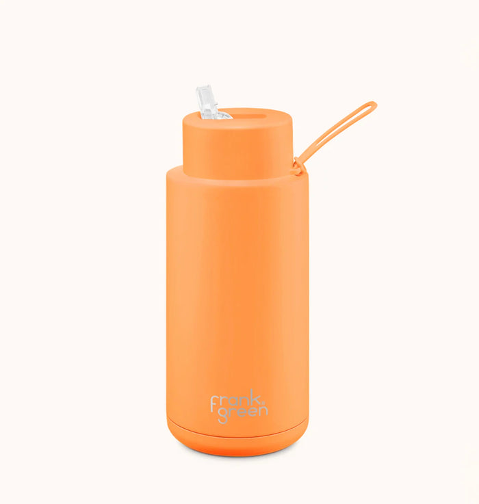 Frank Green - 34oz Ceramic Reusable Bottle (with straw) - Neon Orange
