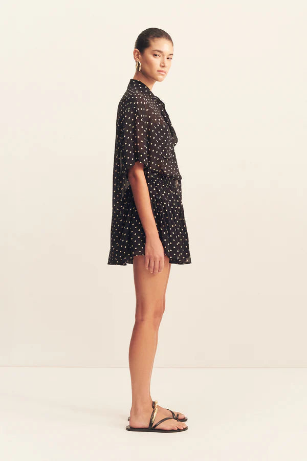 Shona Joy - Houston Noir Polka Short Sleeve Neck Tie Shirt
