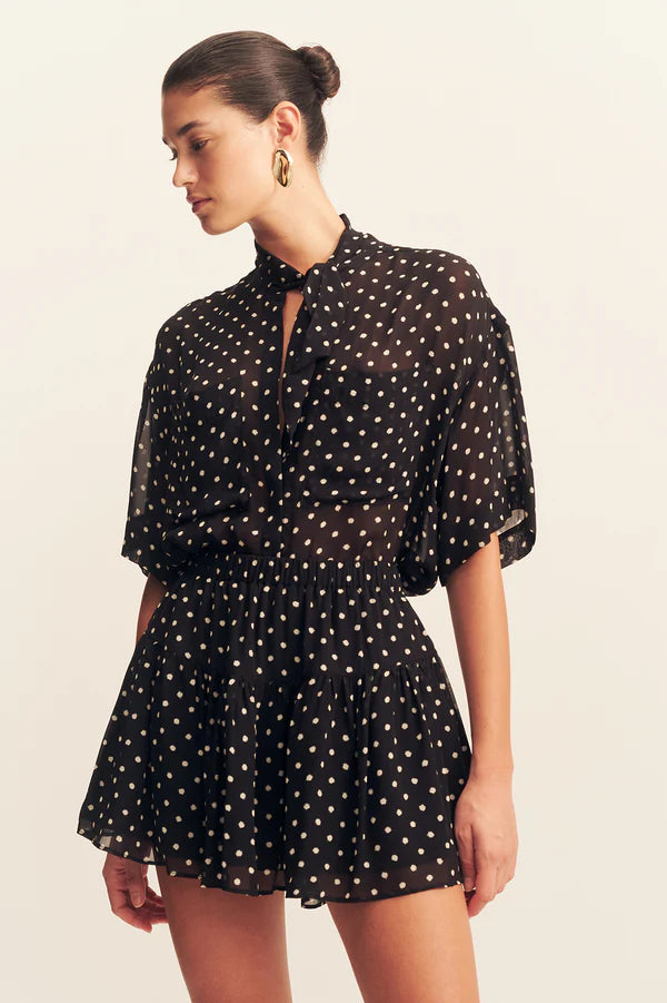 Shona Joy - Houston Noir Polka Short Sleeve Neck Tie Shirt