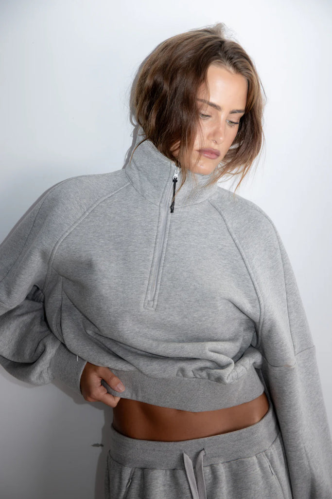 Pinky & Kamal - 1/4 Quarter Zip Fleece Sweater - Grey Marle