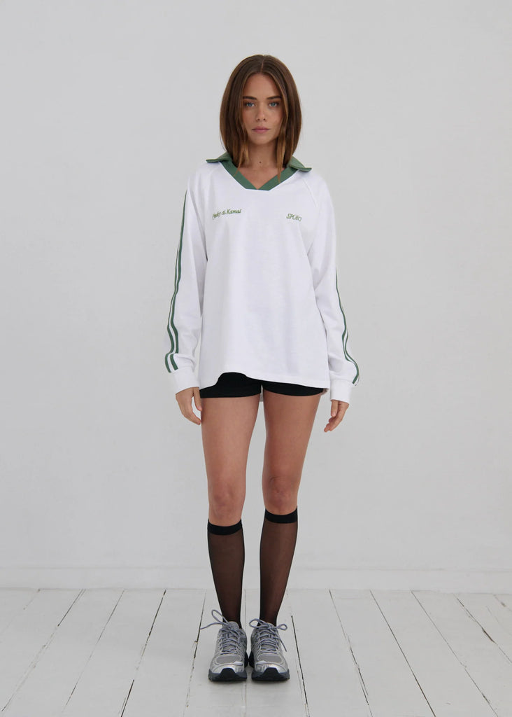 Pinky & Kamal-Long Sleeve Sport Jersey- White/ Green (Pre-Order)