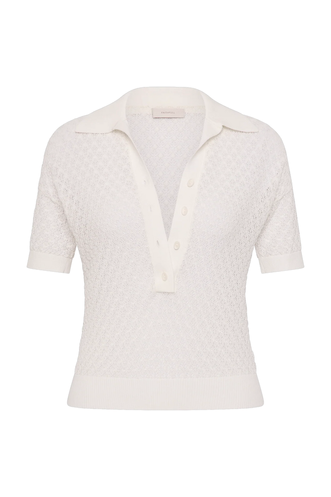 Faithful- Lenna Polo Top- Pointelle Lace- Vintage white