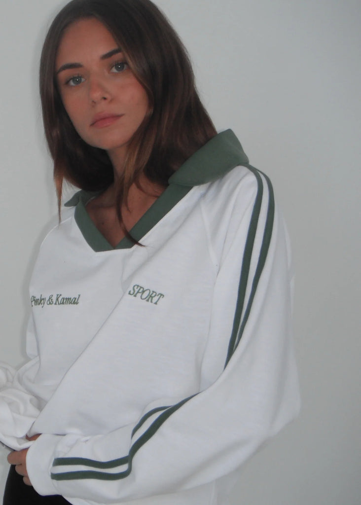 Pinky & Kamal-Long Sleeve Sport Jersey- White/ Green (Pre-Order)