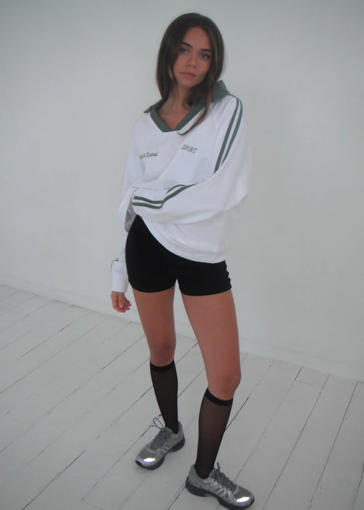 Pinky & Kamal-Long Sleeve Sport Jersey- White/ Green (Pre-Order)