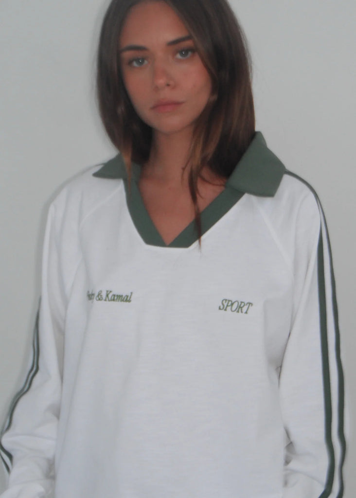 Pinky & Kamal-Long Sleeve Sport Jersey- White/ Green (Pre-Order)