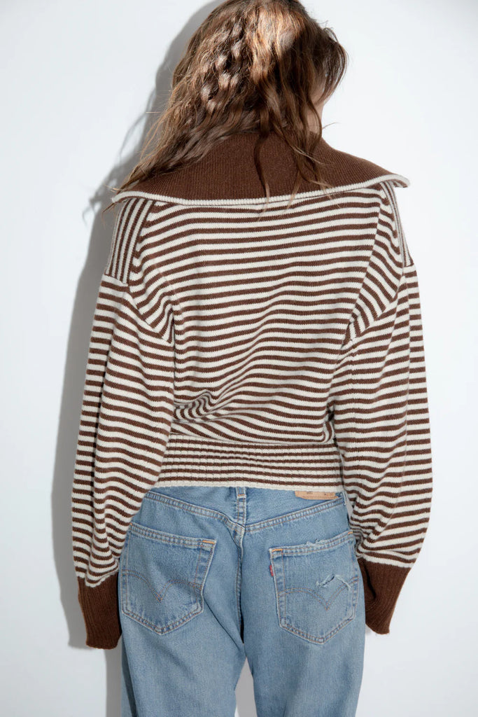 Pinky & Kamal - Fold Down Zipper Knit - Dark Brown/Cream Stripe