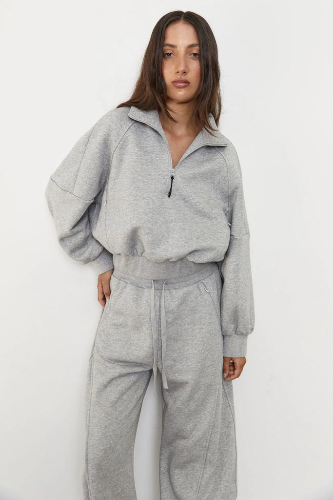 Pinky & Kamal - 1/4 Quarter Zip Fleece Sweater - Grey Marle