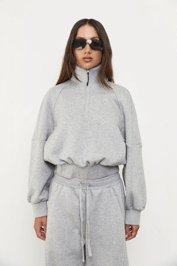 Pinky & Kamal - 1/4 Quarter Zip Fleece Sweater - Grey Marle