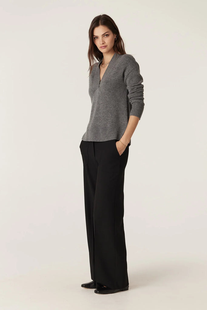 Cable - Cashwool V Jumper - Mid Grey