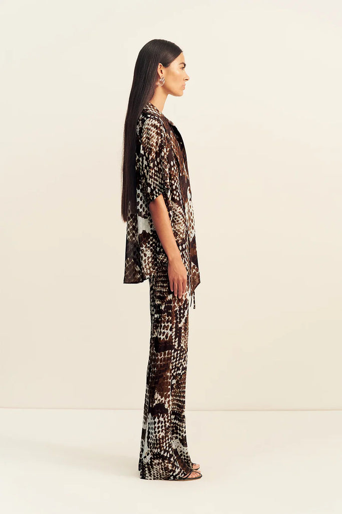 Shona Joy - Maia Sheer Scarf Shirt - Ristretto/Arcadian Blu