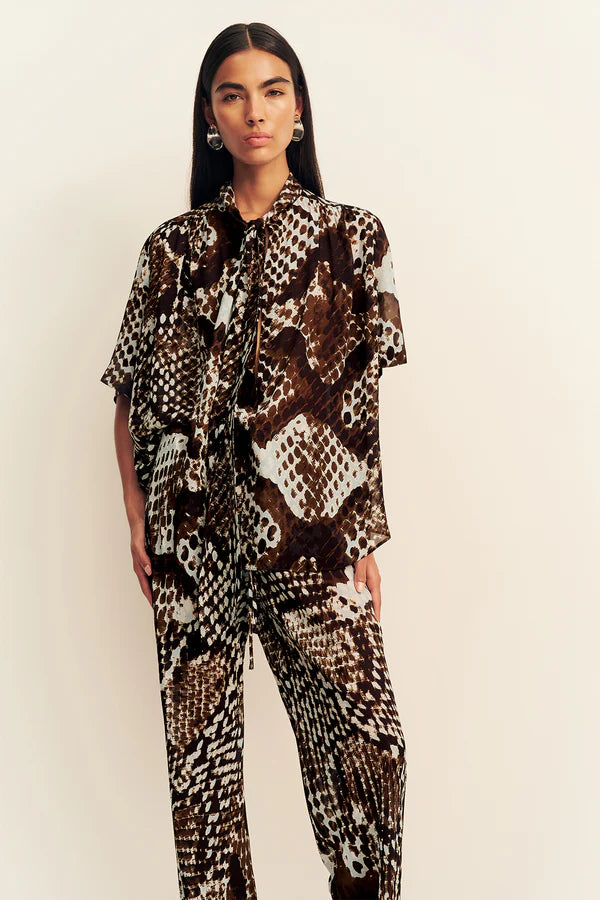 Shona Joy - Maia Sheer Scarf Shirt - Ristretto/Arcadian Blu
