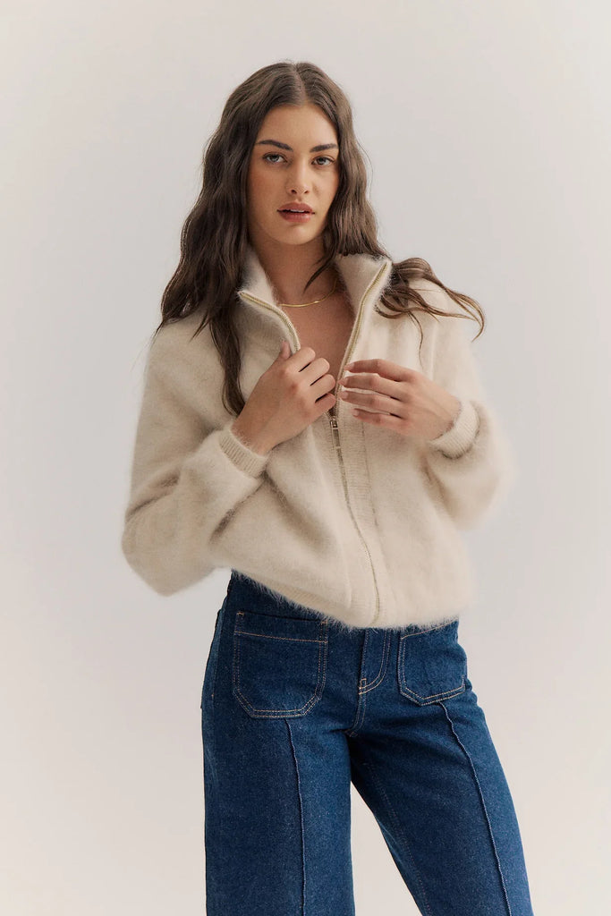 World of Nomads - Felix Zip Up Cashmere Cardigan - Oatmeal