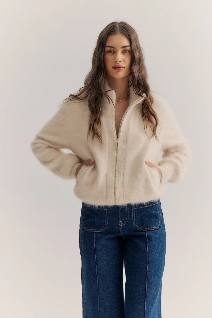 World of Nomads - Felix Zip Up Cashmere Cardigan - Oatmeal