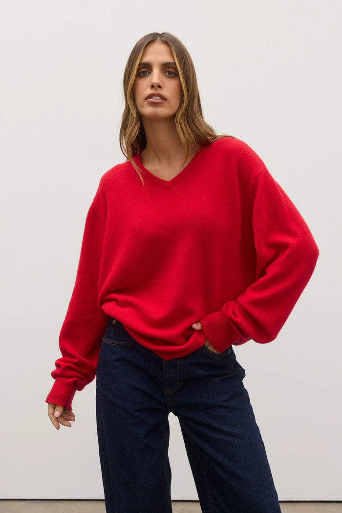 Bayse - Billie V- Neck - Cherry Red