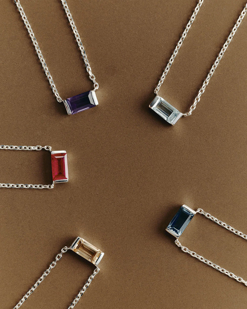 Kirstin Ash - Sky Blue (March) Topaz BAGUETTE BIRTHSTONE NECKLACE - Sterling Silver