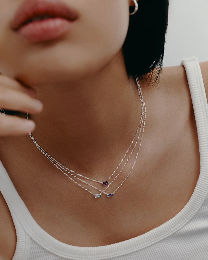 Kirstin Ash - White Topaz (April) BAGUETTE BIRTHSTONE NECKLACE - Sterling Silver
