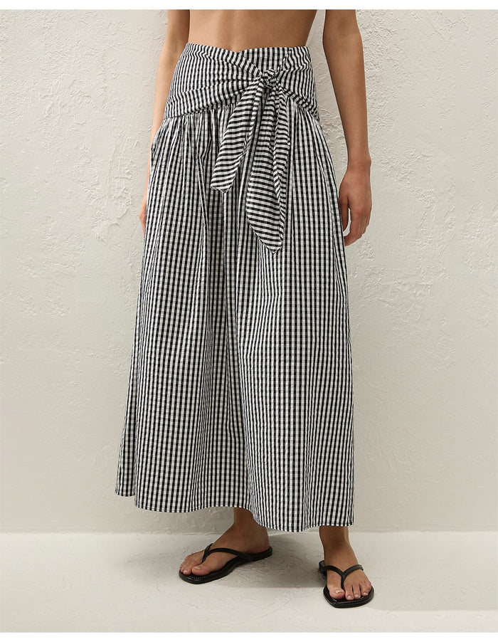 Faithful- Lucia Midi Skirt- Black Textured Gingham