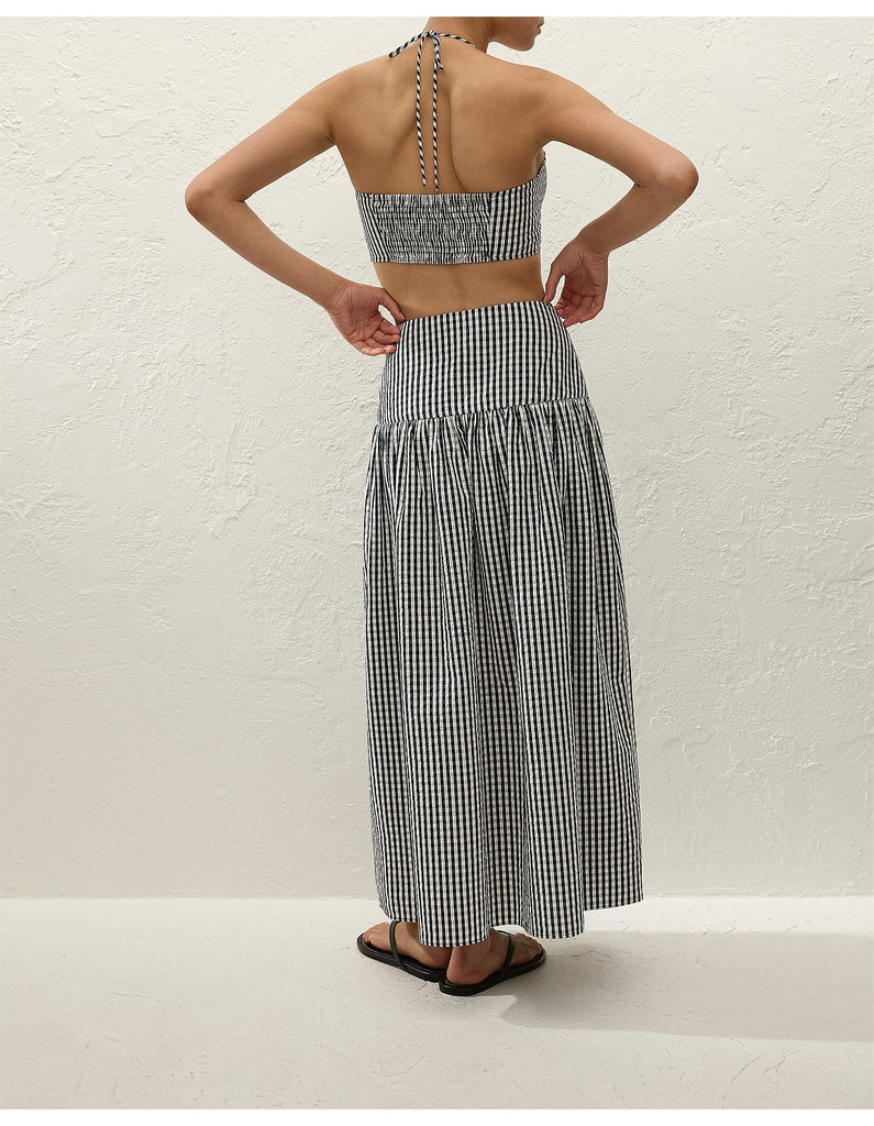 Faithful- Lucia Midi Skirt- Black Textured Gingham