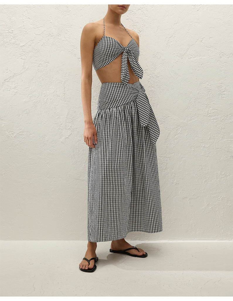 Faithful- Lucia Midi Skirt- Black Textured Gingham