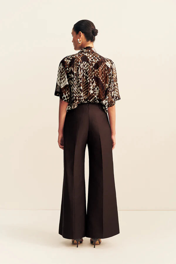 Shona Joy - Maia Sheer Scarf Shirt - Ristretto/Arcadian Blu