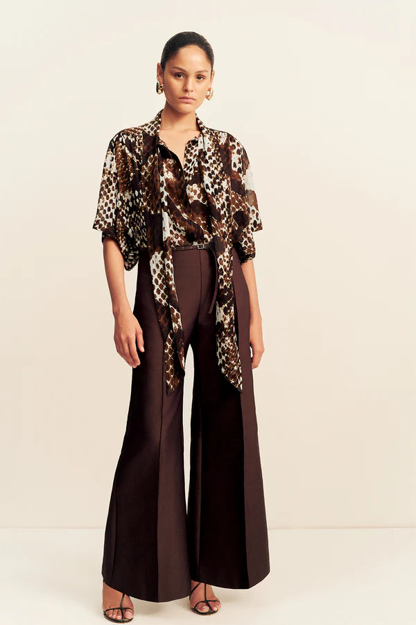 Shona Joy - Maia Sheer Scarf Shirt - Ristretto/Arcadian Blu