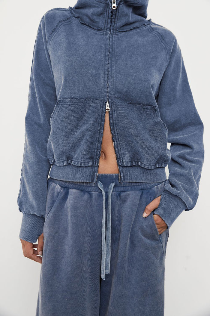 Pinky & Kamal - Acid Wash Zip Up Hoodie - Sky