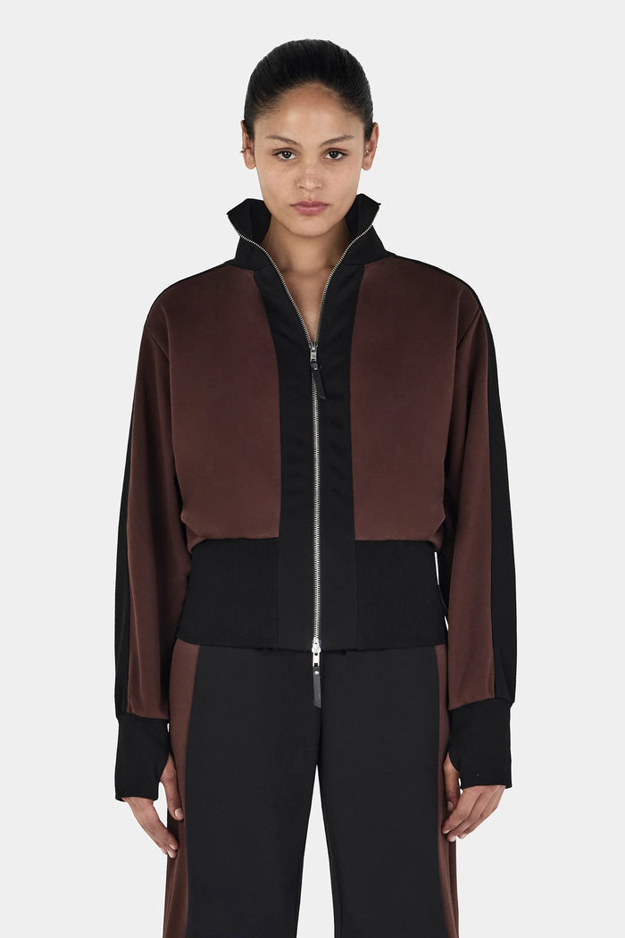 Hansen & Gretel - Rosie Zip Up Jumper - Black/Choc 2-Tone