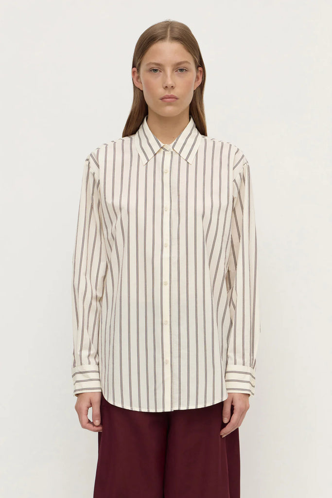 Assembly - Amaro Italian Stripe Long Sleeve Shirt - Merlot/White