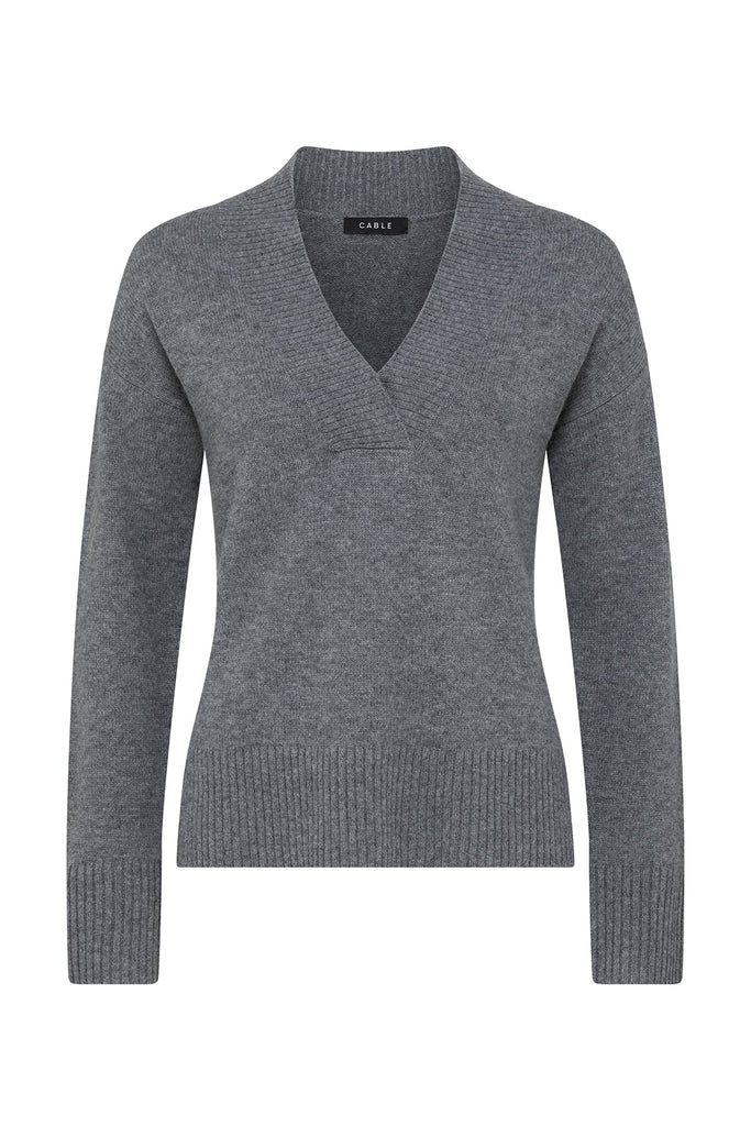 Cable - Cashwool V Jumper - Mid Grey