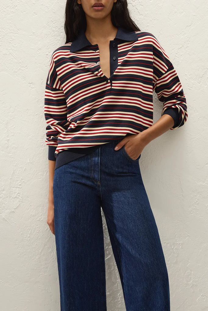 Faithful - Harlow Oversized Polo - Cila Stripe Navy