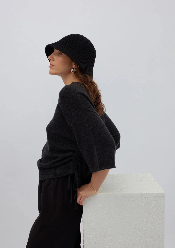 Huntly - The Agnes Cashmere Tee - charcoal