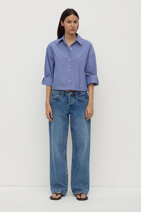 Assembly - Anais Stripe Cropped Shirt - Blue/White Stripe