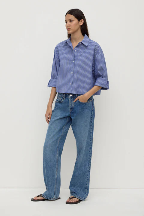 Assembly - Anais Stripe Cropped Shirt - Blue/White Stripe