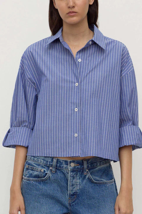 Assembly - Anais Stripe Cropped Shirt - Blue/White Stripe