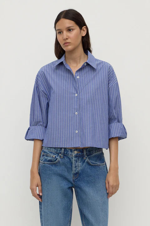 Assembly - Anais Stripe Cropped Shirt - Blue/White Stripe