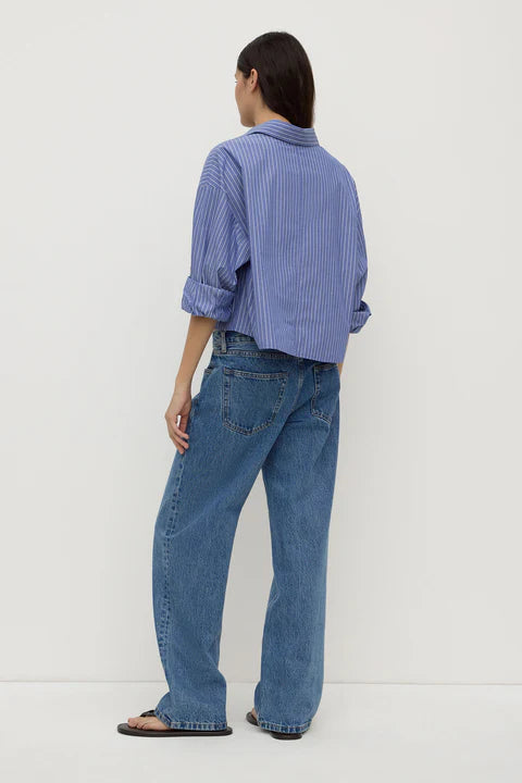 Assembly - Anais Stripe Cropped Shirt - Blue/White Stripe