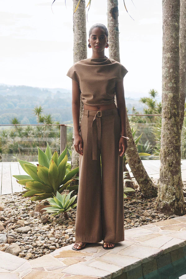 Shona Joy - Asher Wide leg Pant - Saddle