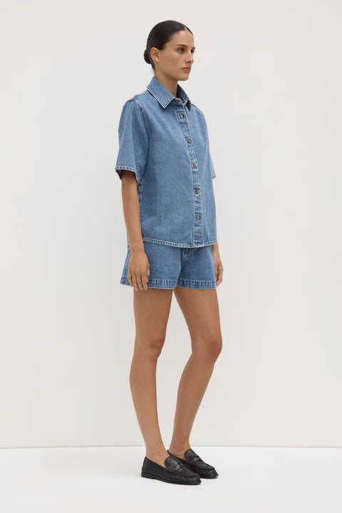 Assembly Label - Boxy Denim Short Sleeve Shirt - Dark Stone