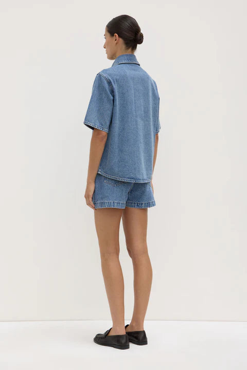Assembly Label - Boxy Denim Short Sleeve Shirt - Dark Stone
