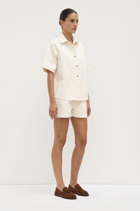Assembly Label - Boxy Denim Short Sleeve Shirt - Ecru