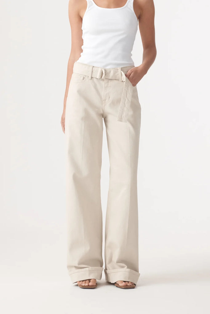 Outland Denim - Mia Cuffed Mid Wide Jean - Rice