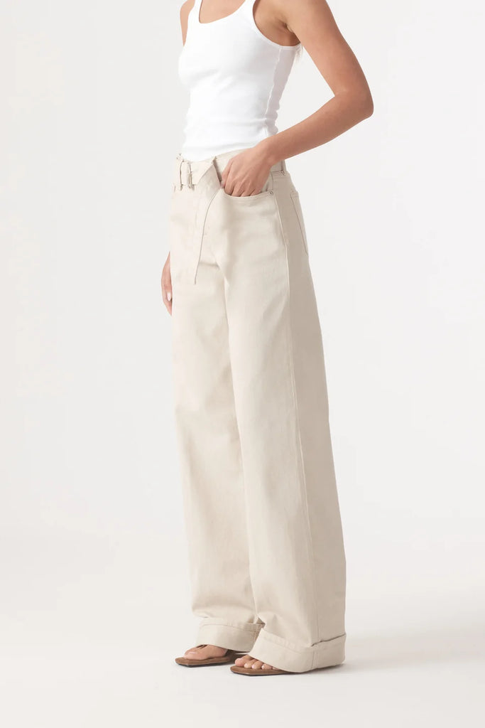 Outland Denim - Mia Cuffed Mid Wide Jean - Rice