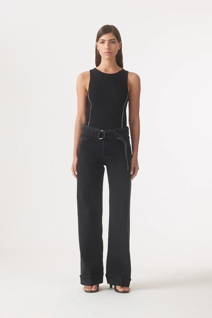 Outland Denim - Mia Cuffed Mid Wide Jean - Ash Black