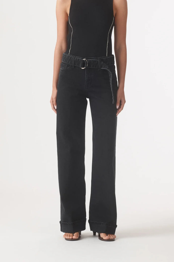 Outland Denim - Mia Cuffed Mid Wide Jean - Ash Black