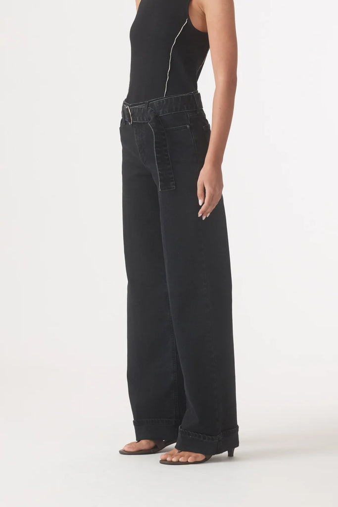 Outland Denim - Mia Cuffed Mid Wide Jean - Ash Black