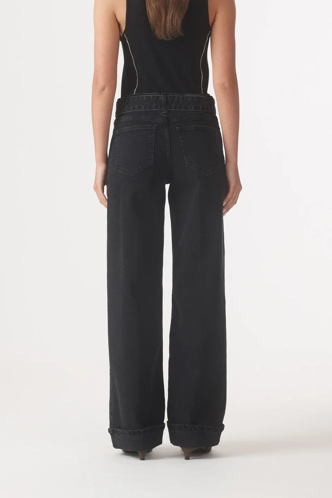 Outland Denim - Mia Cuffed Mid Wide Jean - Ash Black