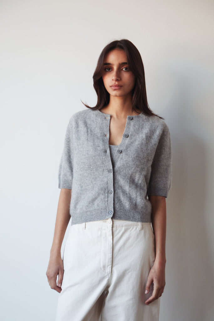 Assembly - Carina Wool Short Sleeve Cardigan - Grey Marle