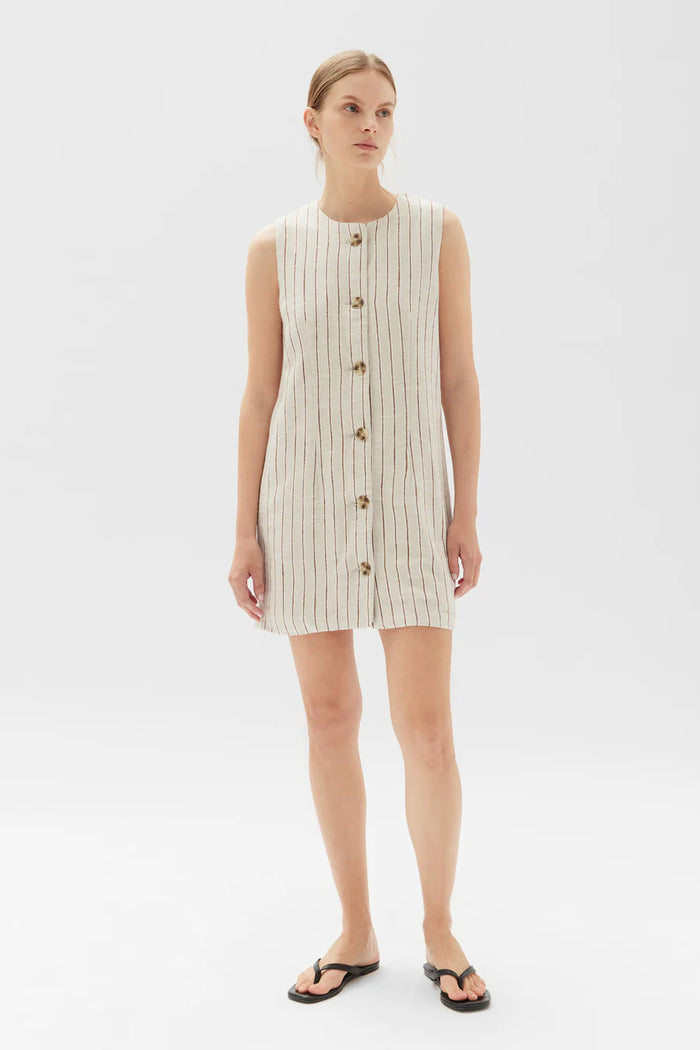 Assembly - Coralie Linen Mini Dress - Oat Stripe